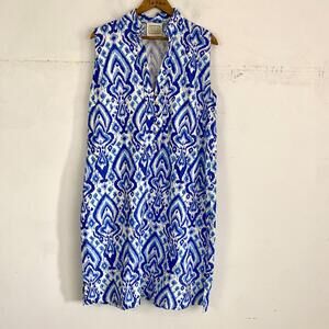 SAIL TO SABLE blue and white linen shift dress sz M